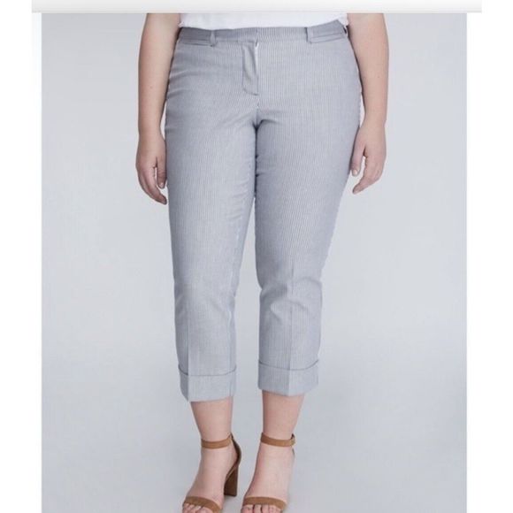Lane Bryant the lena pin striped ankle pants - size 16 - white/blue - Picture 1 of 8